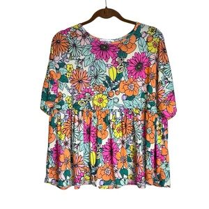 Scarlett Ellie Multicoloured 3/4 Sleeve Boxy Blouse Women’s Medium Floral